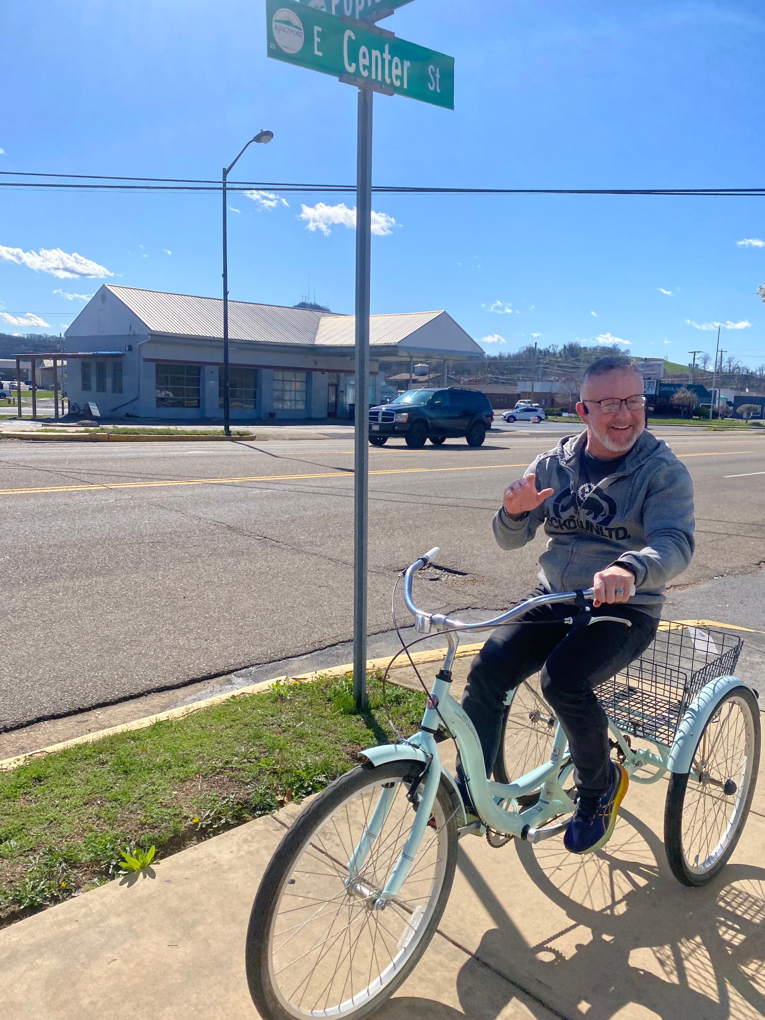 Brian outside Just Ride Bikes on E Center Street in Kingsport