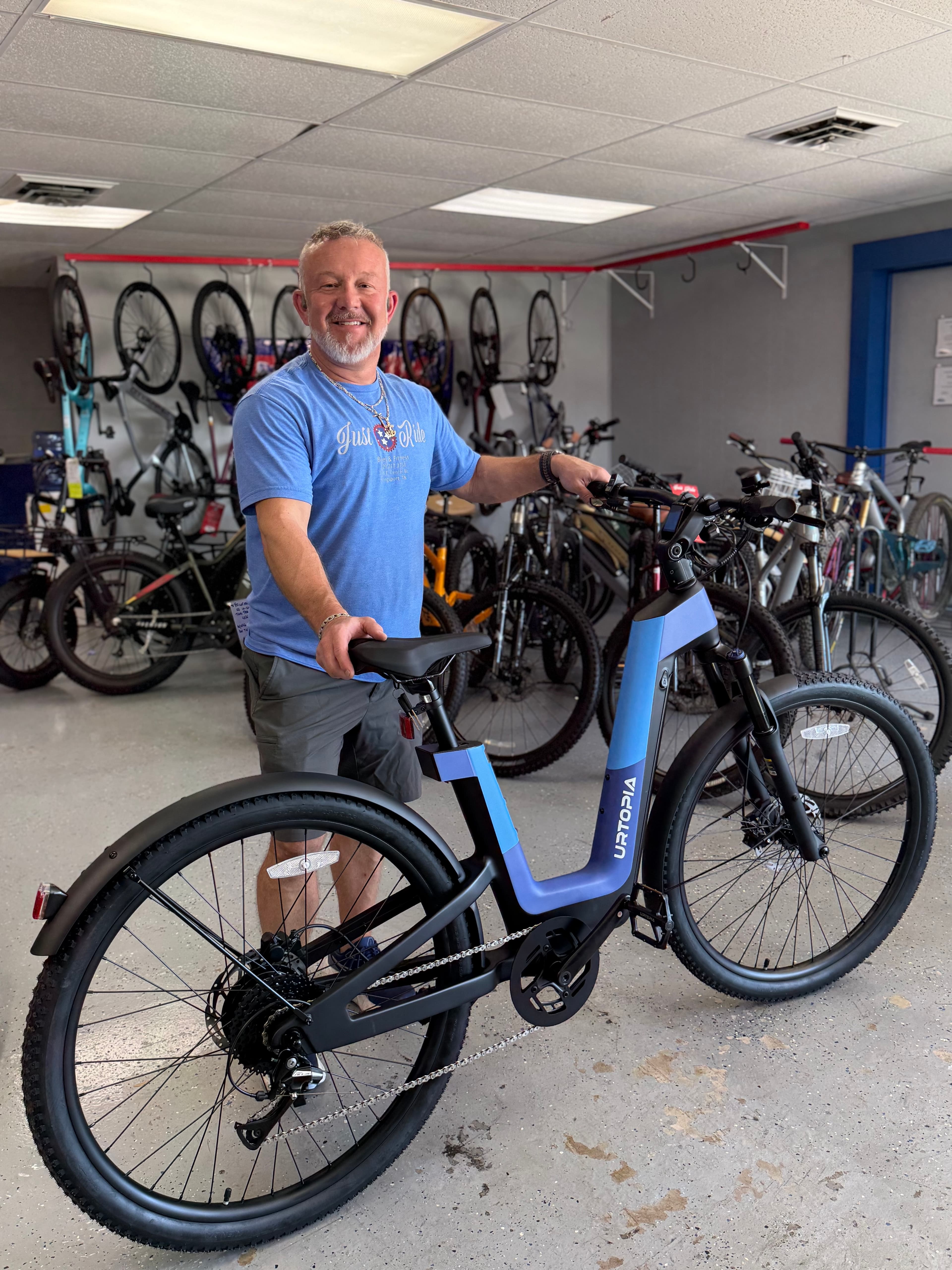 Urtopia e-bikes on the floor at Just Ride