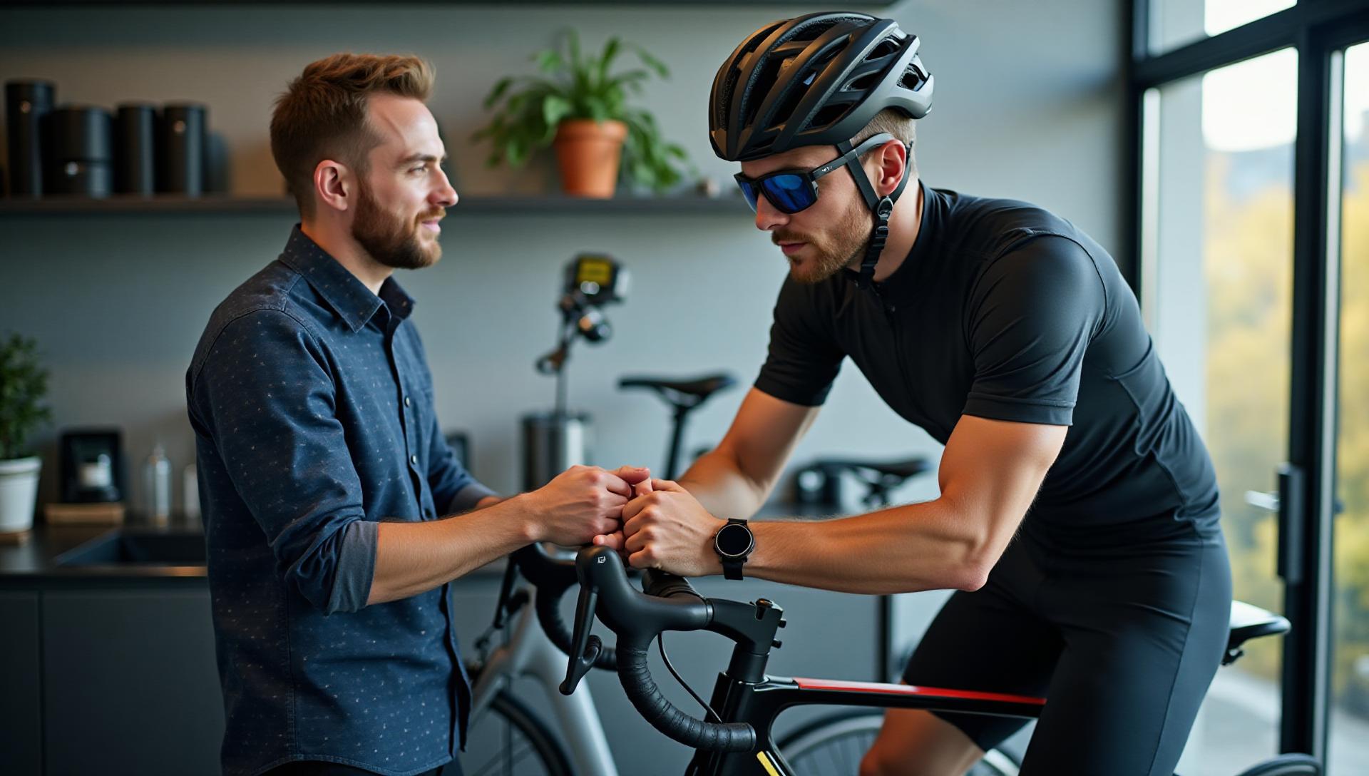 Professional bike fitting session with cyclist on specialized fit equipment