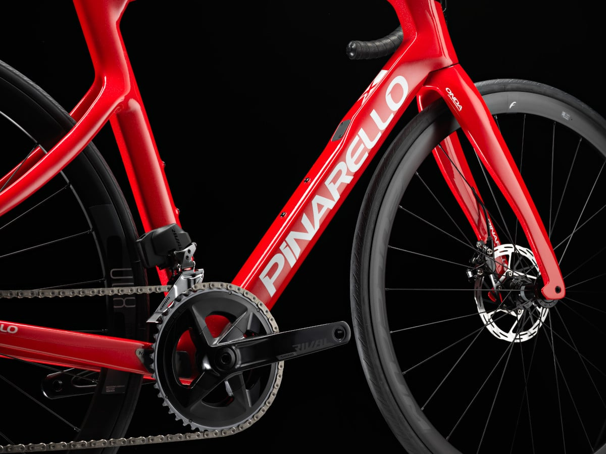 Pinarello frame detail with SRAM Rival groupset